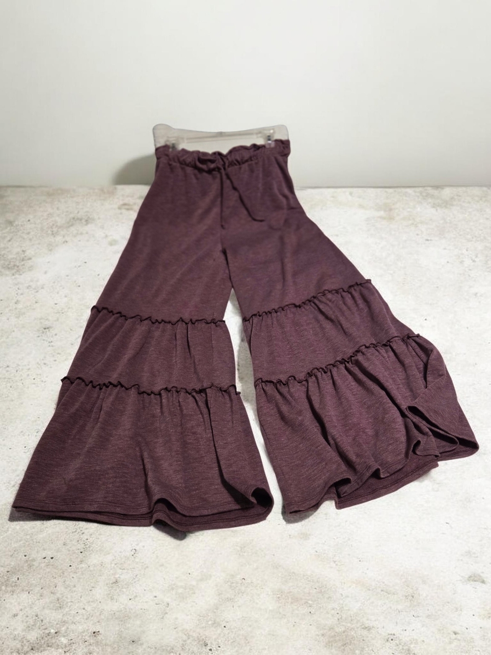 Three Bird Nest Tiered Ruffle Palazzo Pants - Plum Size XL EUC With Pockets.